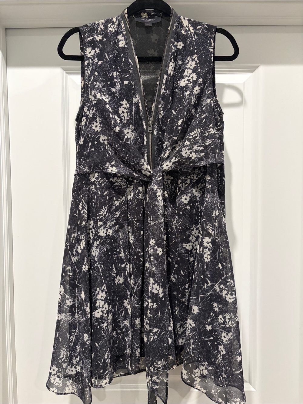 AllSaints Black & White Floral Tie-Front Mini Dress